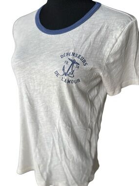 J.Crew Ringer Tee Anchor Graphic “Defenseurs De L’Amour” Size M Cotton